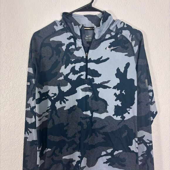 Nike Women's Dri Fit Light Blue with Grey Camo Quarter Zip Pullover Workout Jack - Picture 3 of 7